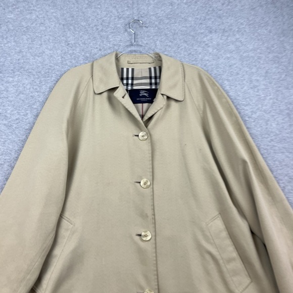 Burberry Women Trench Coat Waxed Beige Size L 24x36 Nova Check Rain Polyurlthane - Picture 3 of 16